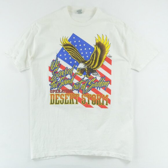 Signal Other - Vintage 90s White Military T-shirt Sz. L Desert Storm Eagle USA Signal Meda Tee